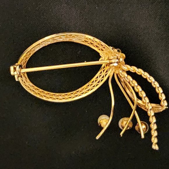 Vintage Art Nouveau Style Brooch with Faux Pearls - Picture 2 of 5